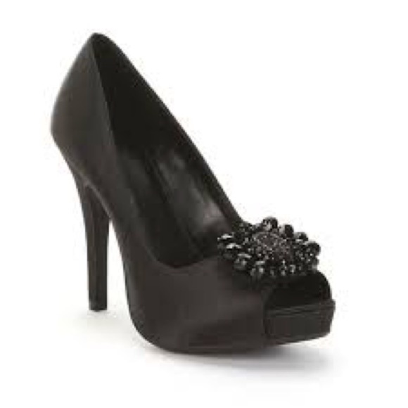 Apt 9 Arden Open Toe Satin Stiletto High Heel Black Beaded Decoration Size 9 - Picture 1 of 12
